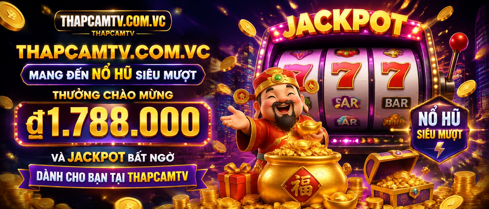 Khu slot hiện đại THAPCAMTV với nhiều biểu tượng và mức thưởng