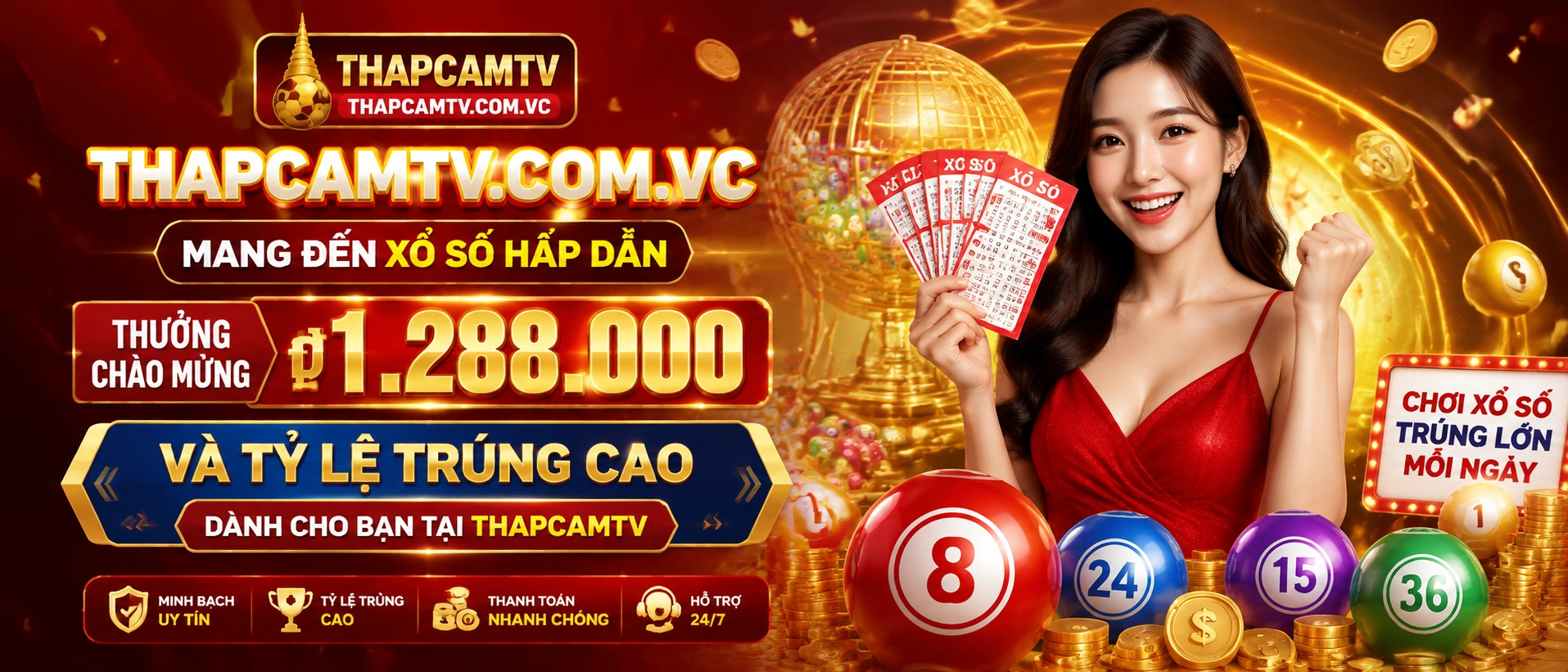 Giao diện Xổ Số THAPCAMTV hiển thị kết quả xổ số hôm nay